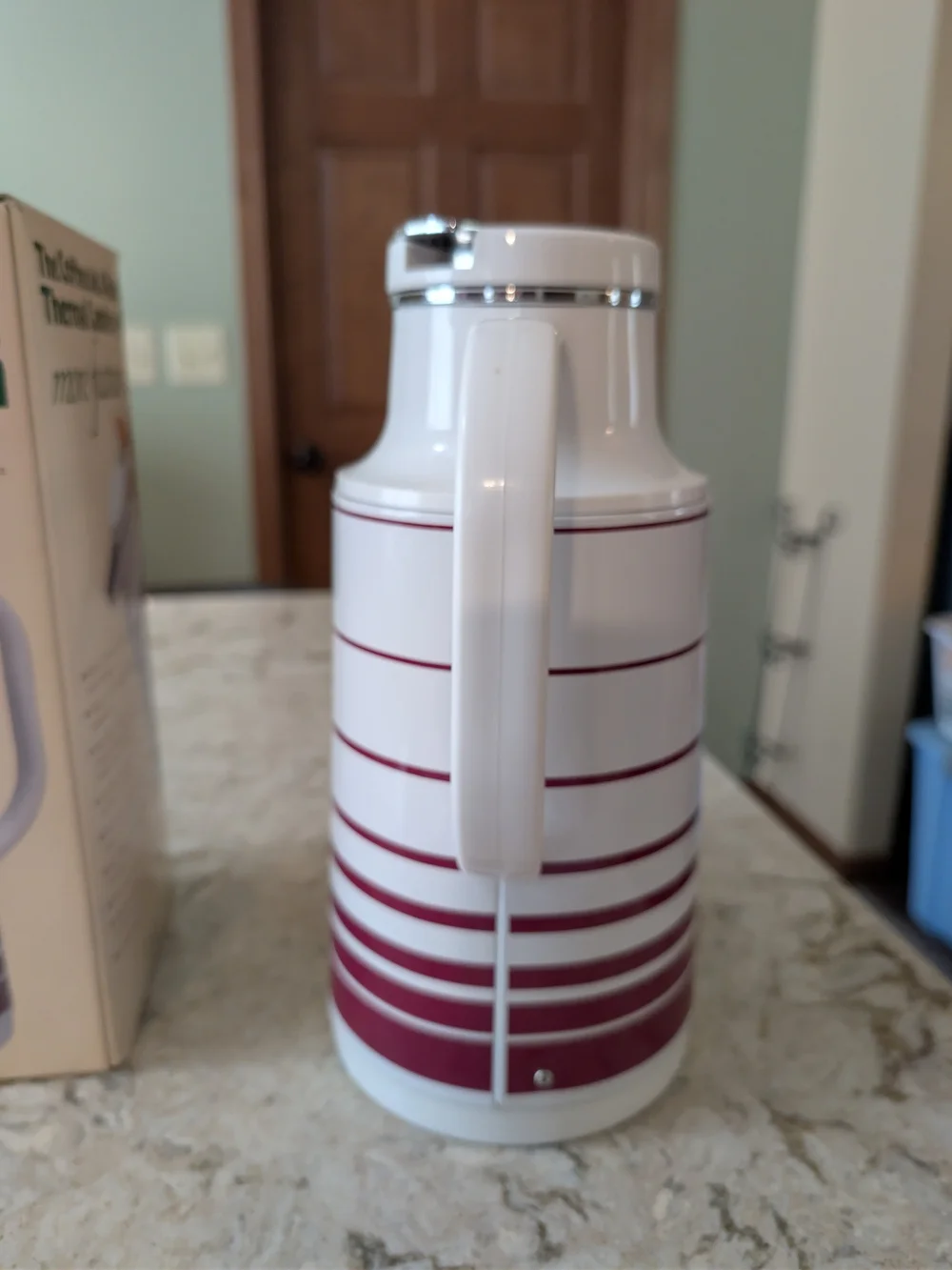 White and Burgundy Striped Thermal Carafe - Coffee At A Touch